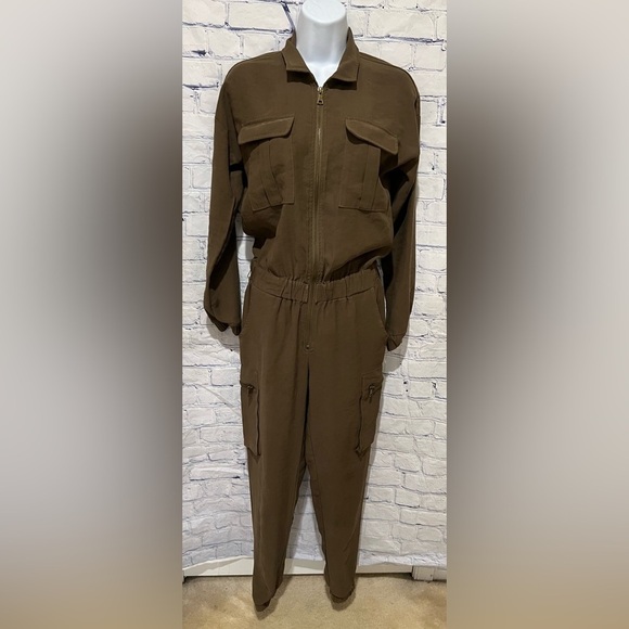 Lilly’s Kloset One Piece Flight Suit Long Sleeve Brown  Jumpsuit Romper S - Picture 1 of 9